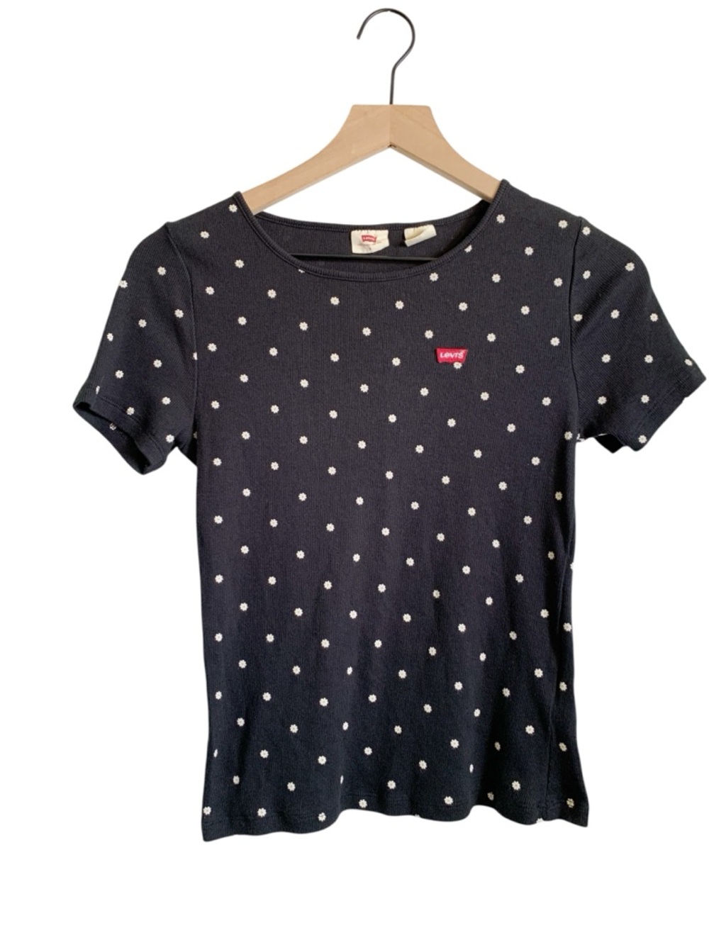 Levi's Women's Stretch Baby Tee Y2K 90s Honey Black Daisy Short Sleeve Shirt